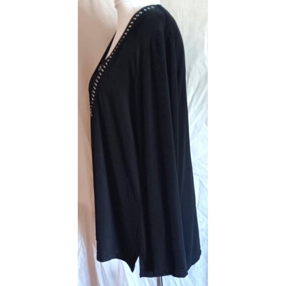 Quacker Factory 2 Pc Outfit Top & Pants L Black Rhinestone Trim Liquid Gold New - Picture 4 of 8